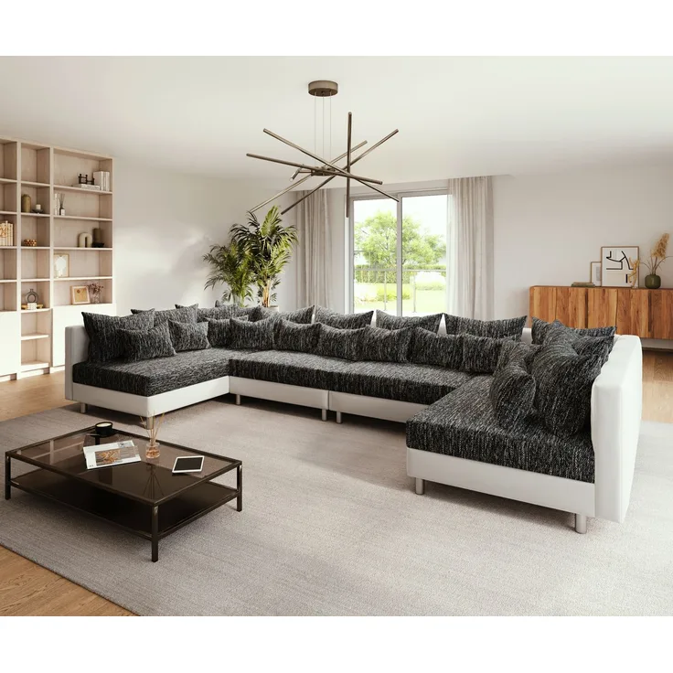 Couch Clovis XL Weiß/ Schwarz Wohnlandschaft Modulsofa