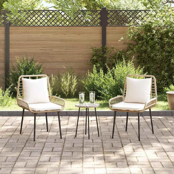 vidaXL Garten Essgruppe 3 pcs Braun und Creme Poly-Rattan 42010359 – Bild 3