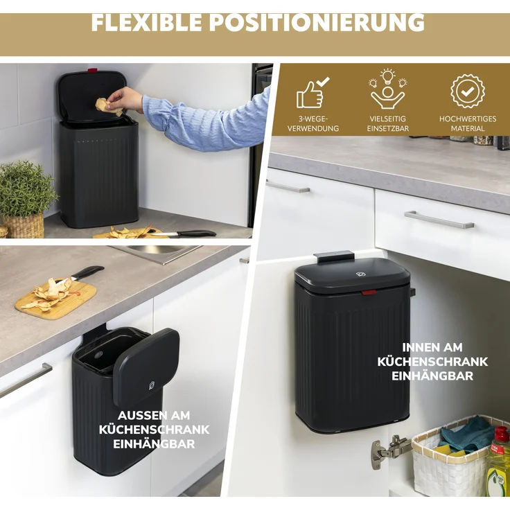 eluno Mülleimer Küchen- und Badabfalleimer, 4 Liter Fassungsvermögen schwarz – Bild 3