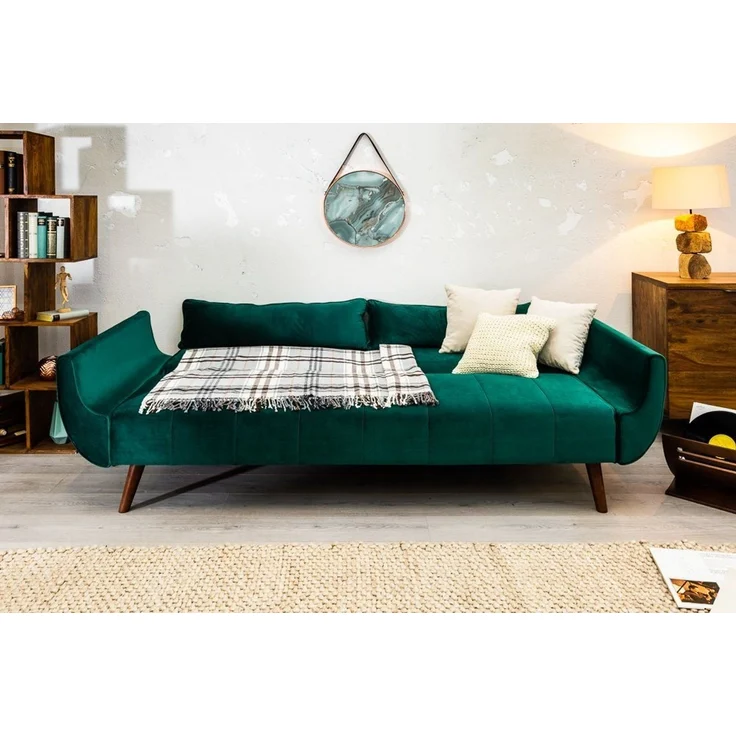 riess-ambiente Schlafsofa DIVANI 220cm smaragdgrün / braun, Einzelartikel 1 Teile, Wohnzimmer · Samt · 3-Sitzer · Couch mit Bettfunktion · Retro Design – Bild 3