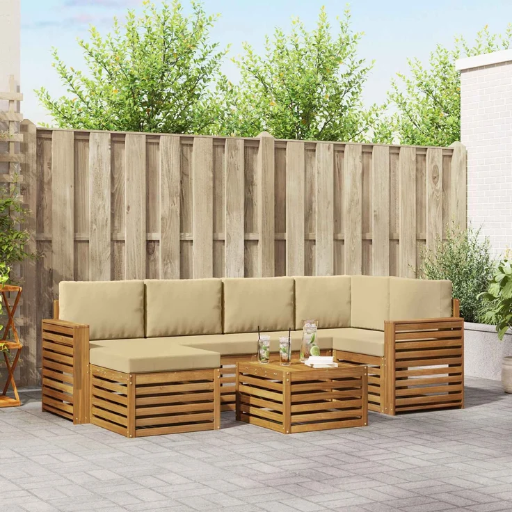 vidaXL Outdoor-Sofagarnitur 7 stk. 5-Sitzer Natur und Beige 3375138 – Bild 1