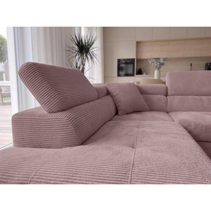 AX LIVING Konak Cord-Schlafsofa L Rosa 276 cm breit mit Bettkasten, Kopfstützen – Bild 5