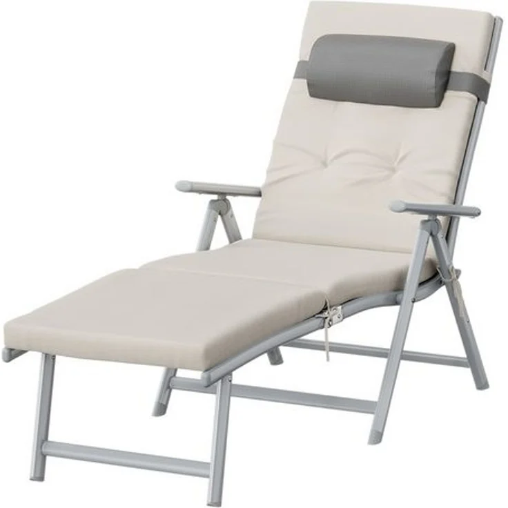 SONGMICS Sonnenliege, Liegestuhl klappbar, abnehmbares Kopfkissen, atmungsaktiv, einstellbare Rückenlehne, beige – Bild 2