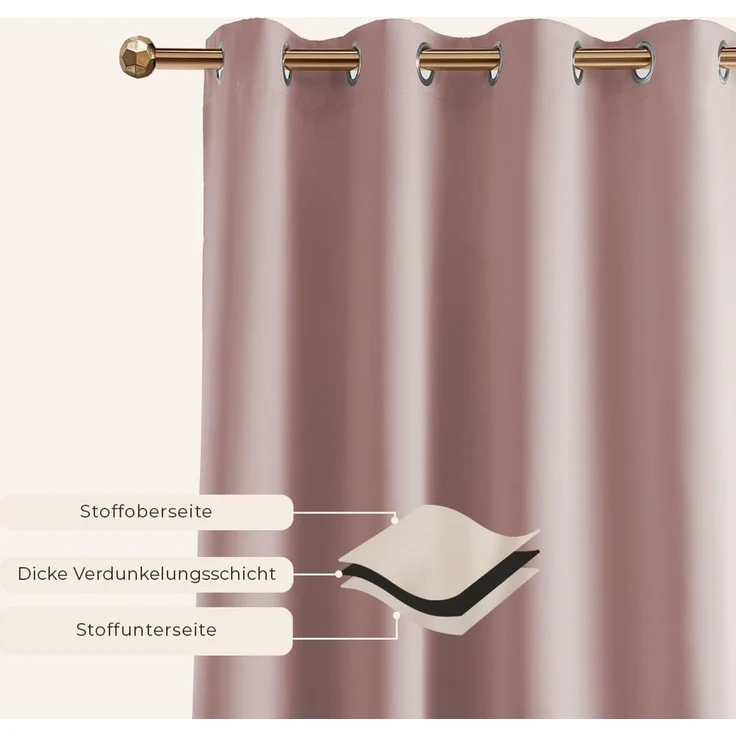 ROOM99 Vorhang mit Ösen Laurel 140x280 cm Breite x Höhe Verdunkelung Blickdicht Schiebegardinen Curtain Wohnzimmer Schlafzimmer Puderrosa, 1 Stück – Bild 2