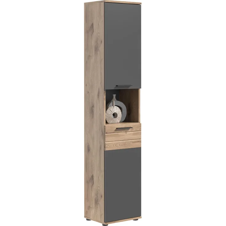 Xonox 'Mason' Hochschrank, Holz natur / grau, 190 x 34 x 37 cm