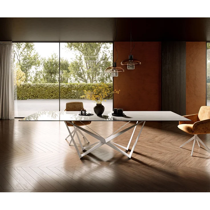 Esstisch Edge 300x100 cm Keramik Onyx Champagne Spider Metall Weiß – Bild 2