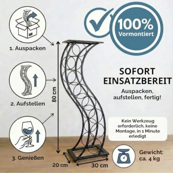 Weinregal Blumensäule Elegance 80cm Flaschenständer Flaschenhalter Blumenständer – Bild 2