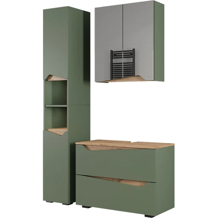 Badmöbel-Set Marelle Grün/Artisan-Eiche 3-teilig Vicco – Bild 1