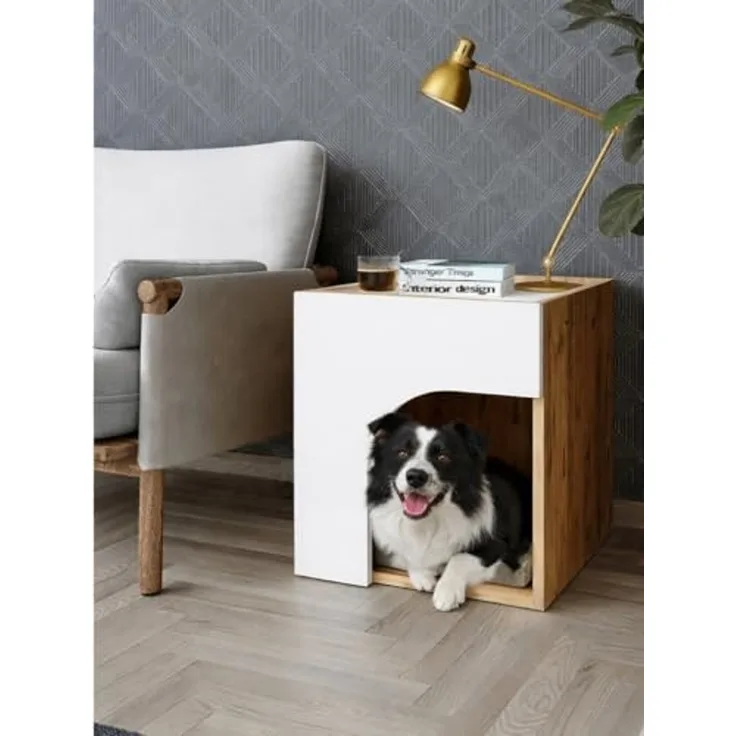 Roomart Tierhaus für Hunde & Katzen – Haustierhöhle RINO • Weiß-Eiche