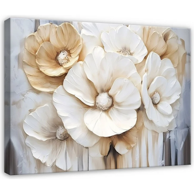 Wallarena Leinwandbild Abstrakte Blumen in Gold mit 3D-Design für Wohnzimmer, Blumen (1 St), mit Holzrahmen Aufhängevorrichtung inklusive 60x40cm – Bild 1