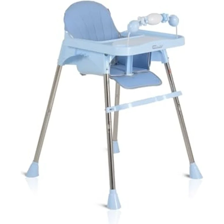 Moni Kinderhochstuhl Century, Spielzeug, Tablett verstellbar, Gurt, Fußstütze blau – Bild 6