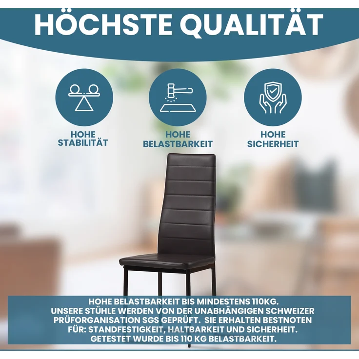 Albatros Esszimmerstühle MILANO 6er Set, Braun - Polsterstuhl mit Kunstleder-Bezug, Modernes Stilvolles Design am Esstisch - Küchenstuhl oder Stuhl Esszimmer mit hohe Belastbarkeit bis 110kg – Bild 3