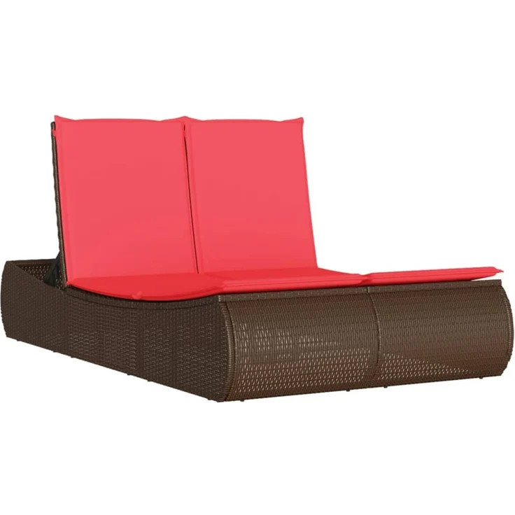 vidaXL Doppel-Sonnenliege mit Auflagen Braun Poly Rattan 368096 – Bild 2