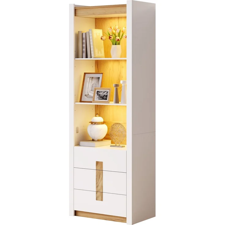 Vitrine 63 x 41,5 x 200 cm aus Spanplatte mit Schubladen und Bluetooth-LED-Beleuchtung – Bild 4