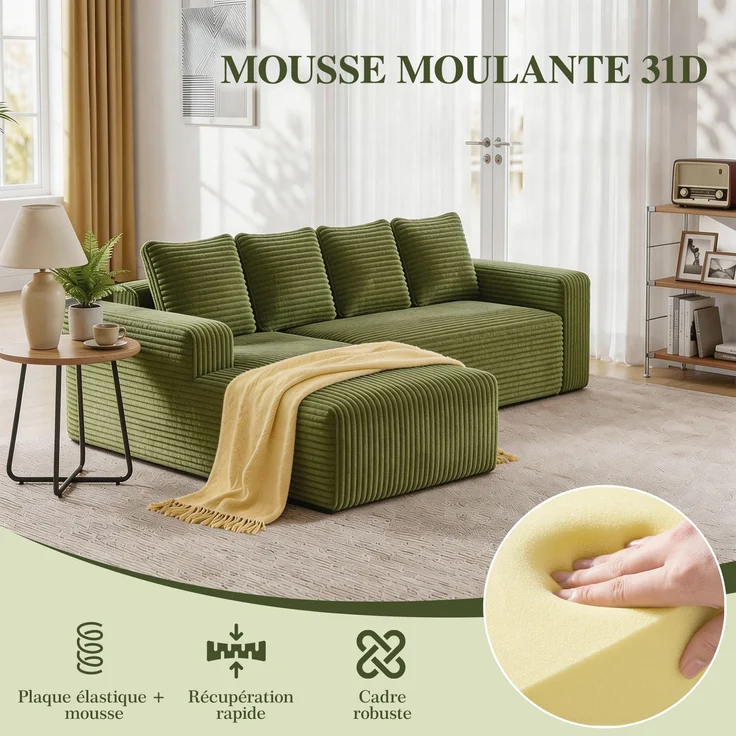 ZUBALIYA Sofa, modular kombinierbar, H 58 × T 168 × B 261 cm, Grün, Cord – Bild 9