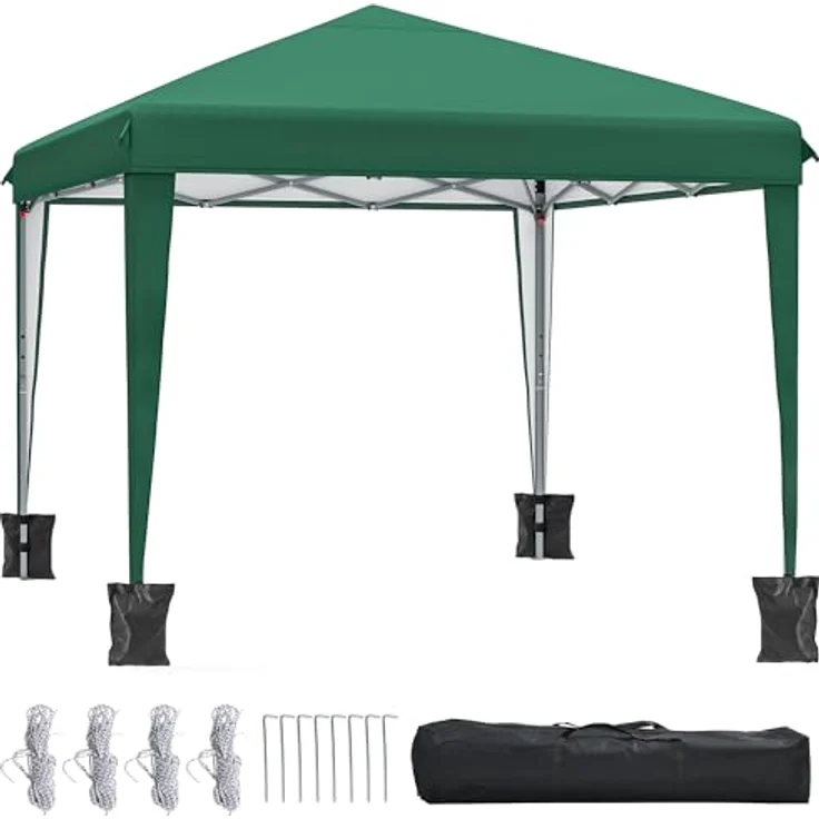 YITAHOME Pavillon 3 m x 3 m, Pop-up-Zelt mit Aufbewahrungstasche, 4 x Sandsäcke,vollständig wasserdicht, zusammenklappbarer Unterstand für Hochzeiten, Partys im Freien, Camping(grün) – Bild 1