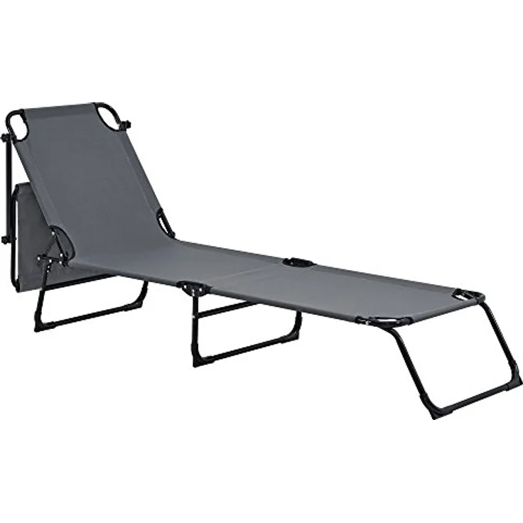 casa.pro Sonnenliege [2er Set] klappbar 190cm dunkelgrau mit verstellbarem Sonnendach, Stahlrahmen, platzsparend und transportabel – Bild 4
