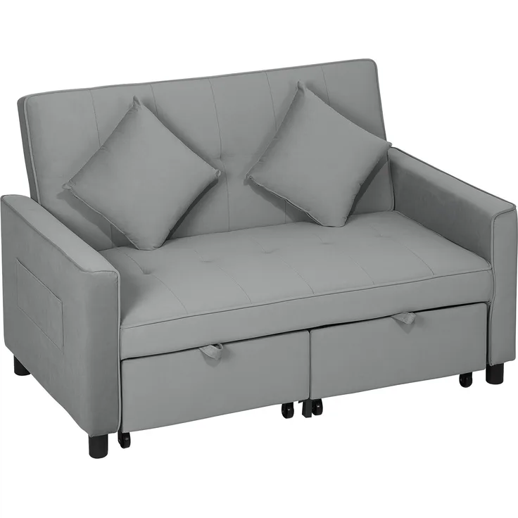 Schlafsofa 4-in-1 mit Bettkasten & verstellbarer Rückenlehne, 140,5x90,5x89 cm, Grau