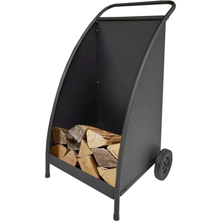 Kaminholzwagen aus Metall 50 x 53 x 88 cm – schwarz pulverbeschichtet mit Rollen, praktisch zum Transport von Holzscheiten – Bild 2