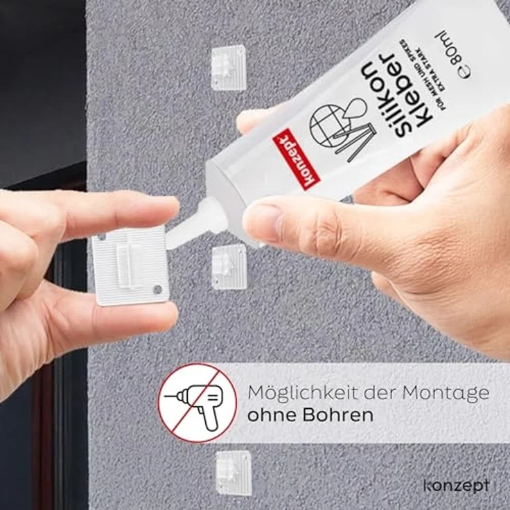 KONZEPT Klebehaken zur Befestigung für Katzennetz am Balkon, extra stark – transparent, Ideal für Katzen- und Dekonetze, Balkonverkleidungen, Lichterketten, leichte Vorhänge, Insektenschutzgitter, (100-St), Ohne Kleber, klein, Haken ohne Bohren, wetter... – Bild 2