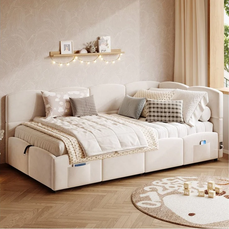 STILVORA Polsterbett 90x200 mit Bettkasten,Jugendbett Bettgestell mit USB&Stautasche (Einzelbett, Stauraumbett, Schlafsofa, 1-tlg, 90x200 cm, ohne Matratze), Jugendbett – Bild 2