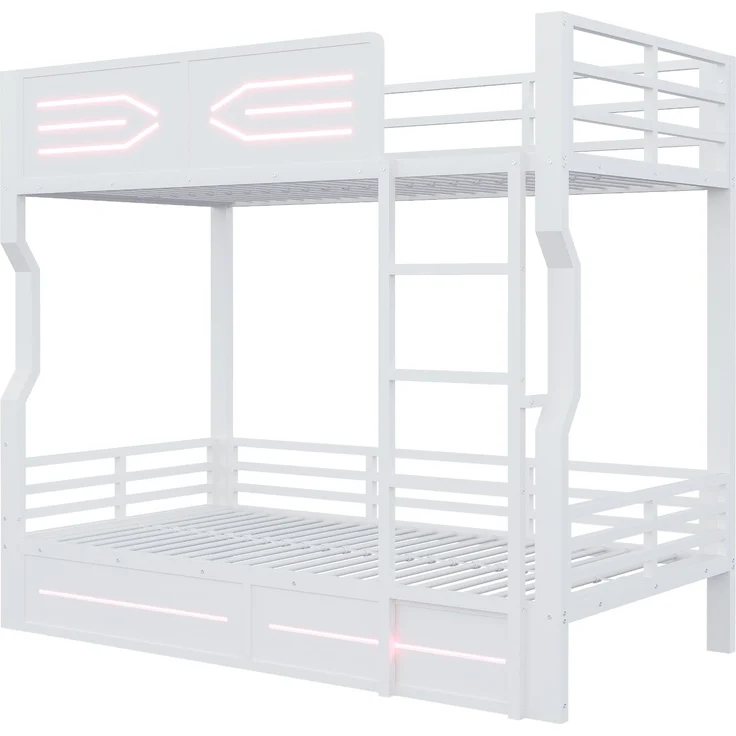 ZUBALIYA Etagenbett 90 × 200 cm, Metall, LED-Beleuchtung, Weiß – Bild 9