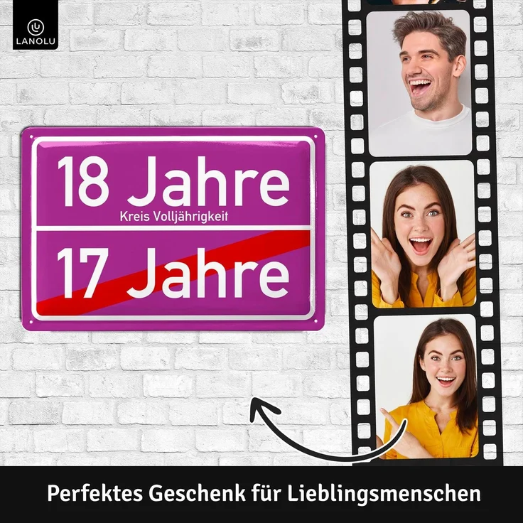LANOLU Blechschild 18 Jahre Volljährigkeit - 20x30cm – Metall – Lila – 20181 – Bild 2