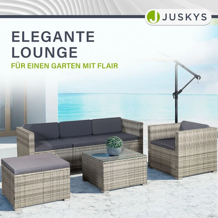 Juskys 'Punta Cana' Lounge, Polyrattan , Grau | Dunkelgrau, L – Bild 3