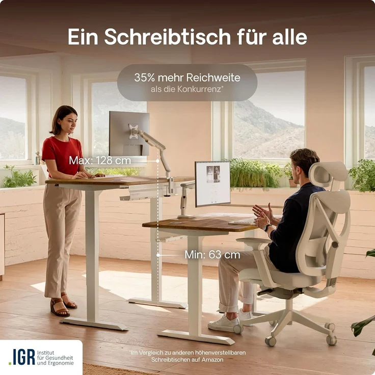 Desktronic Höhenverstellbarer Schreibtisch aus massivem Nussbaumholz (180x80 cm) – Elektrisch höhenverstellbar mit flüsterleisem Dual-Motor & Touchscreen – Hohe Tragfähigkeit – Stehtisch HomePro – Bild 7