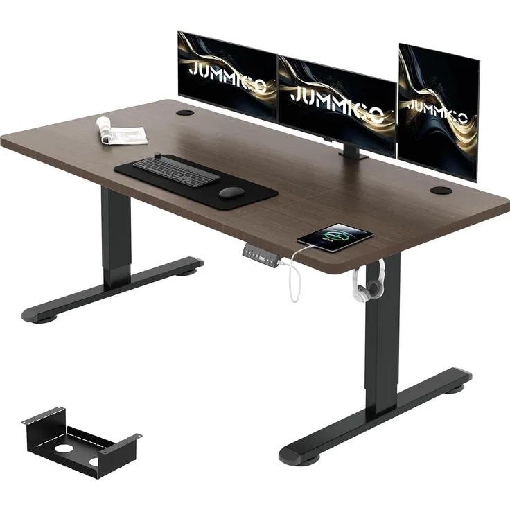 JUMMICO Schreibtisch elektrisch höhenverstellbar mit 4-Stufiger Memory Funktion, Walnuss, 140x70 cm