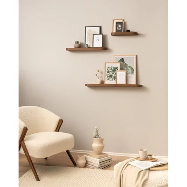 Kazai.® Wandregal 'Toke' | Bilderleiste in Echtholz-Veneer | Schwebendes Holzregal als Fotoleiste, Wanddeko und Ablage für Bad, Wohnzimmer, Küche, Schlafzimmer | Walnuss – Bild 6