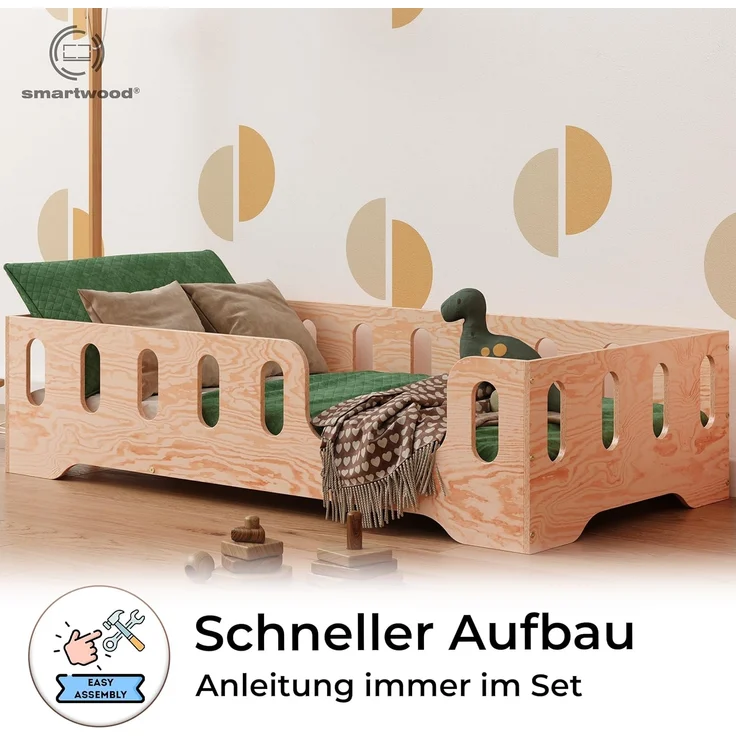 smartwood Kinderbett Bodenbett 90x180 mit Rausfallschutz & Lattenrost - Holz - Kinder Montessori Bett TILA 2P mit glatten Kanten - Betten für schnelle Montage - Bis 230 kg belastbar – Bild 4