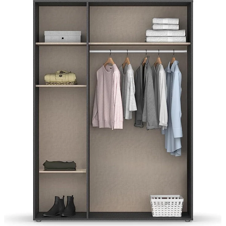 Rauch Möbel Voyager Schrank Kleiderschrank Drehtürenschrank, Graumetallic, 3-türig, inkl. 1 Kleiderstange, 4 Einlegeböden BxHxT 140x194x53 cm – Bild 7