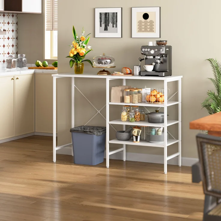 ZUBALIYA Ablagetisch 120 x 40 x 85,5 cm – flexibel montierbare Regale, Metallrahmen mit X-Verstrebung, höhenverstellbare Standfüße, MDF, Metall, Weiß – Bild 2