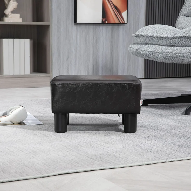 Fußhocker aus Kunstleder, gepolsterte Sitzfläche, 40x30x24 cm, Braun – Bild 2