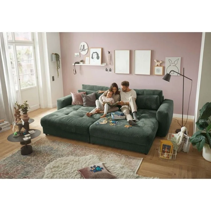 Ed exciting Design 'Barura' Big-Sofa, Rückenkissen, Nierenkissen, frei im Raum stellbar, Cord Bezug, 194 x 292 x 90 cm – Bild 1