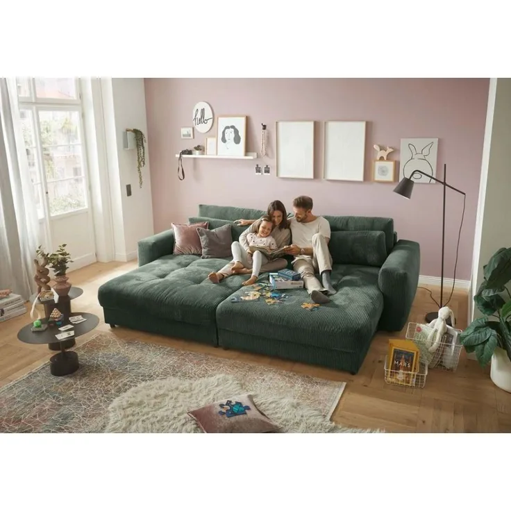 Ed exciting Design 'Barura' Big-Sofa, Rückenkissen, Nierenkissen, frei im Raum stellbar, Cord Bezug, 194 x 292 x 90 cm