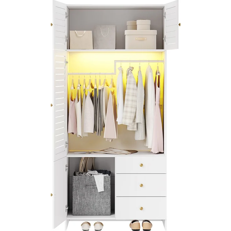 Drehtürenschrank 90 x 50 x 200 cm aus Spanplatte in Weiß mit LED-Kleiderstange – Bild 7