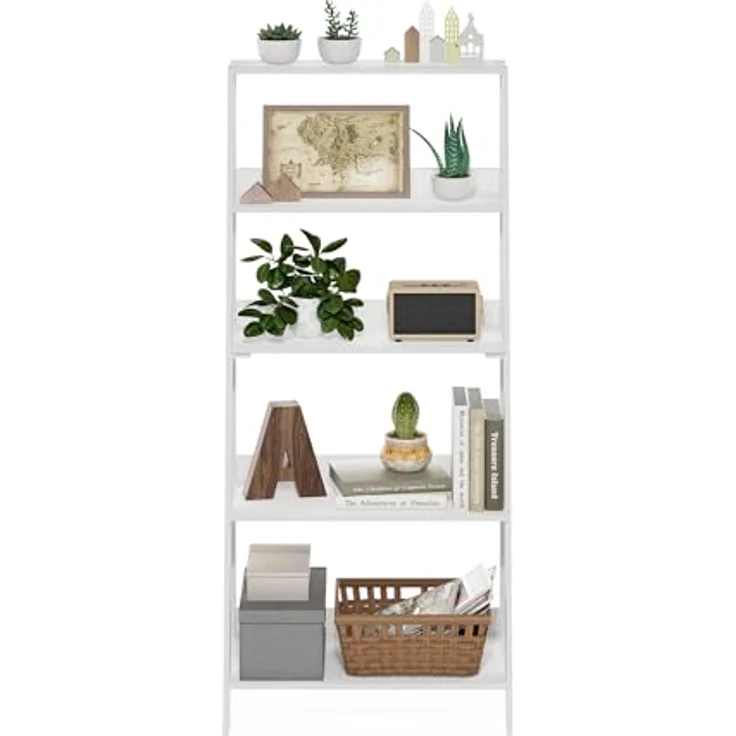 Furinno Ladder Bücherregal, 5-stufiges Leiterregal, Bücherregal, Ausstellungs-Aufbewahrungsregale, 13 x 23.6 x 53.5, für Wohnzimmer, Homeoffice, Reinweiß – Bild 5
