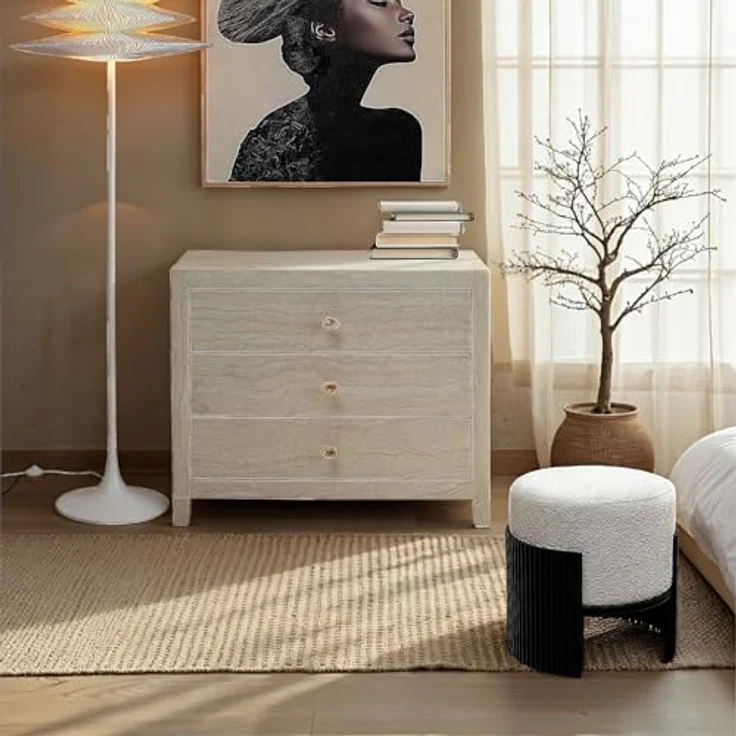 Kare Design Hocker Samu, Schwarz/Weiß, Ø43cm, Rund, Sitzhöhe 40 cm, Sitzhocker, Modern, Pflegeleicht, Flur – Bild 2