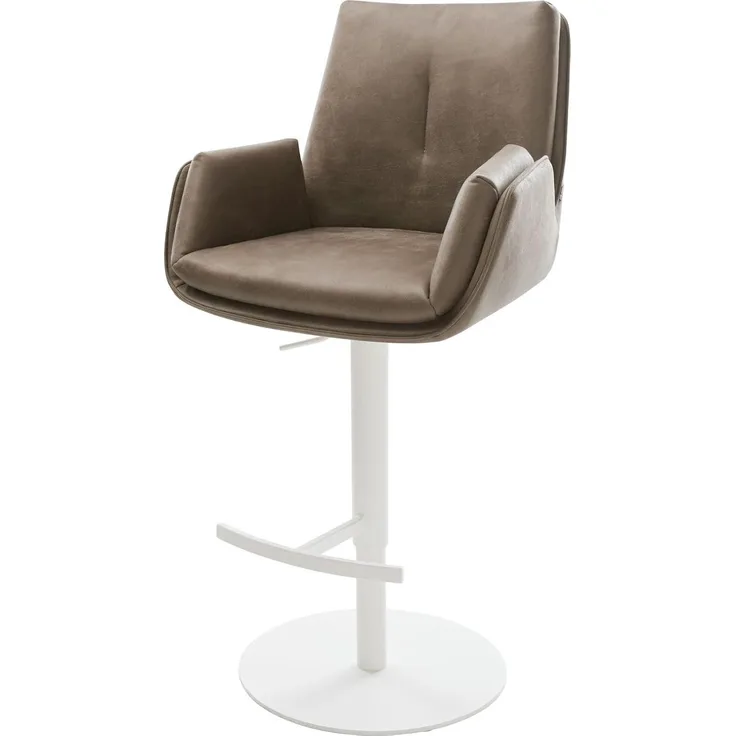 Barstuhl Clea-Flex Mikrofaser Taupe Vintage Drehfuß höhenverstellbar Metall Weiß