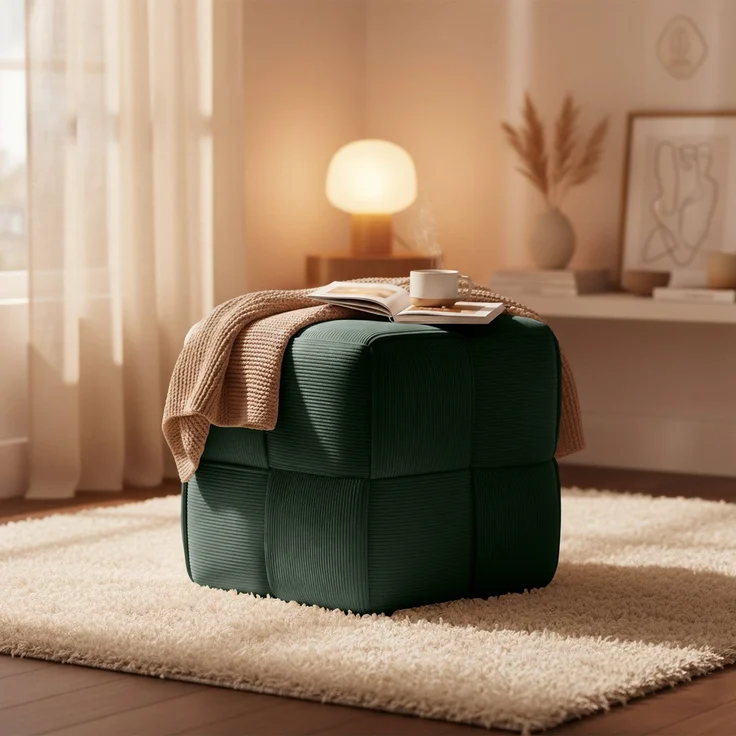 CLP Sitzhocker Forinta, hochwertiger Cordstoff, moderner Stil, bequem und elegant,Farbe:dunkelgrün – Bild 2