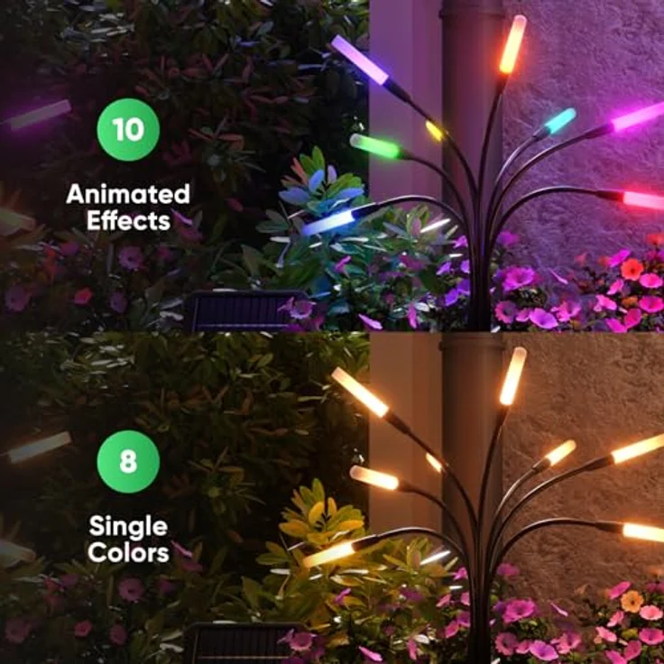 Nanoleaf Solarlampen für Außen Garten (2er Set), 8 adressierbare warmweiße/multicolor LEDs, IP65 wasserdicht, mit Fernbedienung, Timer & Szenen, Firefly Solarlicht – Bild 5