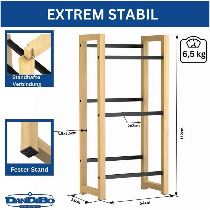 DanDiBo Standregal Getränkekistenregal für 3 Kisten aus Bambus und Metall – Bild 1