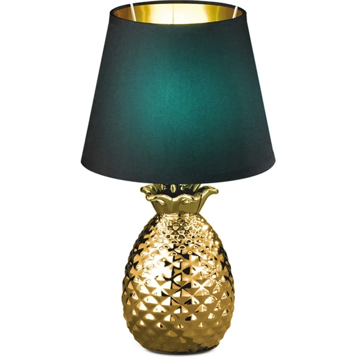 RGB LED Keramik Tischleuchte, Textil schwarz gold, H 35 cm – Bild 1