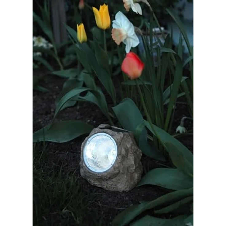 Solar-Stein ,Rocky', Steinleuchte mit LED Spot, Dämmerungssensor, Kunststein, beige, kaltweiß, B 14cm – Bild 7