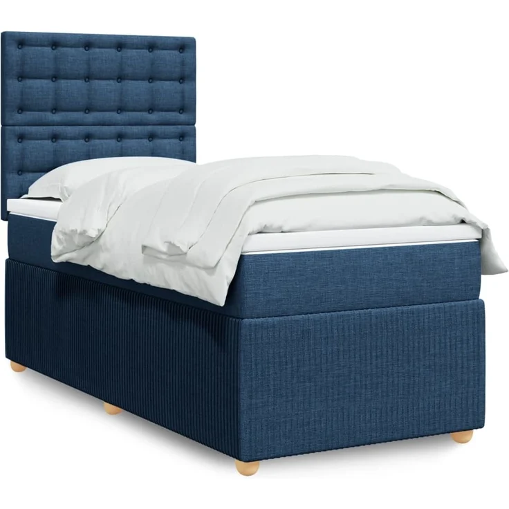 vidaXL Boxspringbett mit Matratze Blau 90x200 cm Stoff 3294259 – Bild 1
