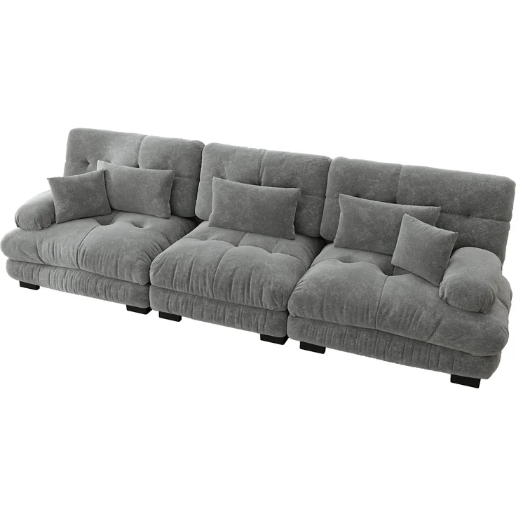 3-Sitzer Modulares Ecksofa mit Tiefensitz,80% Chenille Schlafsofa Komfortabel Gepolstert für Wohnzimmer Apartment Studio Büro,Chenille,Grau, – Bild 5