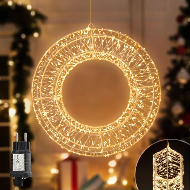 Salcar LED-Lichterkette Lichtkranz LED 3D-Dekokranz Weihnachtskranz Hängekranz Innen & Außen, 2er-Set Ø35cm 720 LED 8 Modi Timer und Memory Hängekranz Lichterkreis