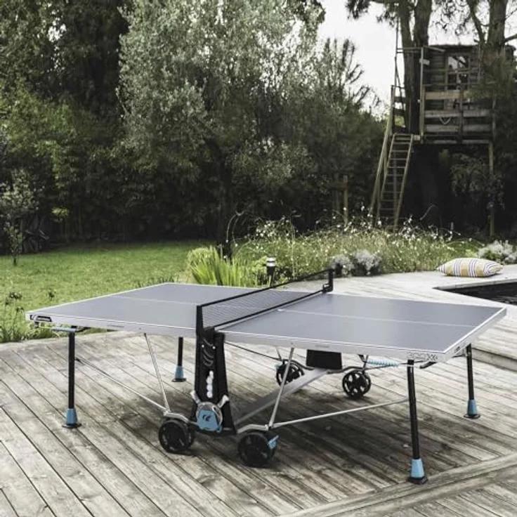 Cornilleau 300X Outdoor Tischtennisplatte, robuste Melaminharzplatte mit höhenverstellbaren Standbeinen, schwarz – Bild 2